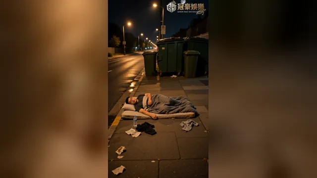 男子躺在夜間街道場景中呈現人生低潮的 AI 情境短片畫面